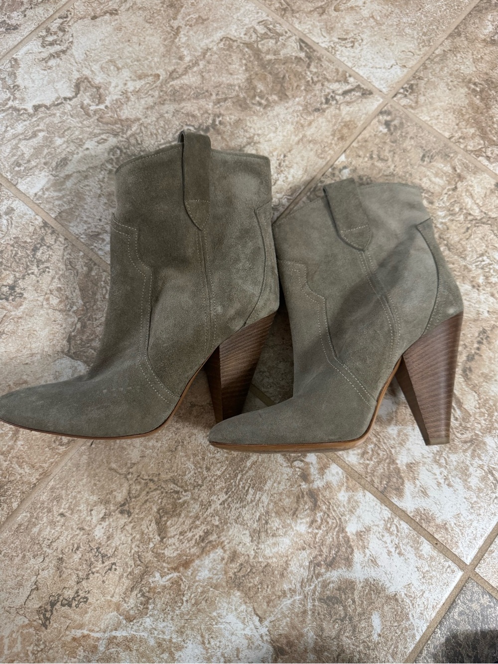Isabel Marant Olive Suede Pointed Ankle Booties 37